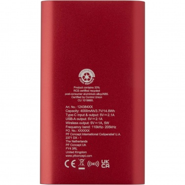 Juice 4000 mAh Type-C recycled aluminium wireless power bank 