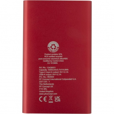 Pep 4000 mAh Type-C taaskasutatud alumiiniumist akupank 