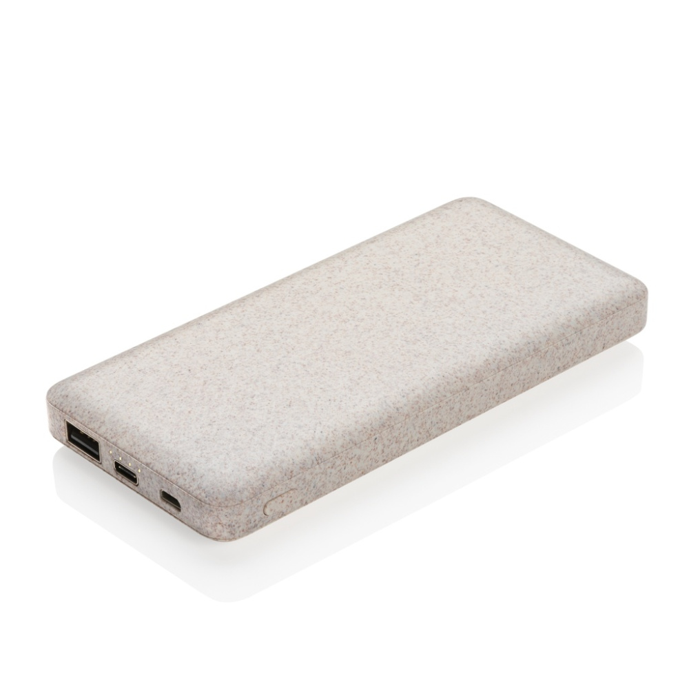 10 000 mAh nisuõlest akupank, khaki, logoga personaliseeritav – puhas perspektiivvaade – Logo.ee