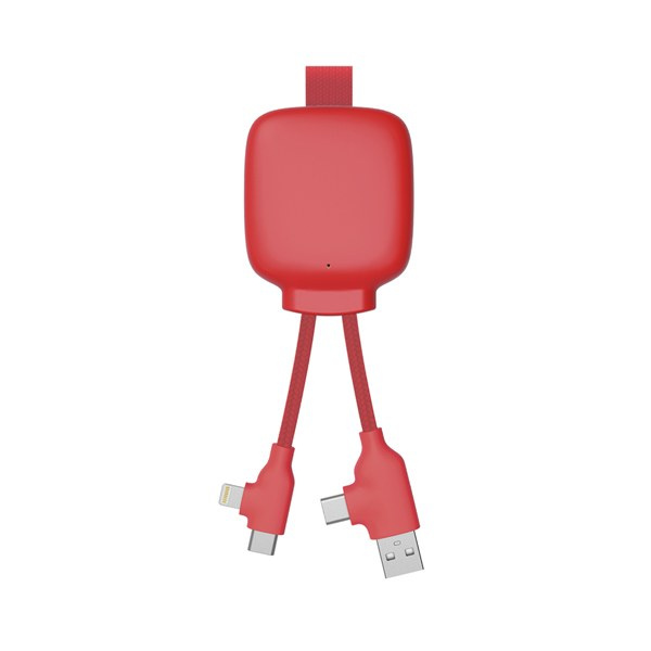 Punane Xoopar Gamma Lite taskuakupank sisseehitatud kaabli ning Lightning-, USB-C- ja USB-A-otsikutega