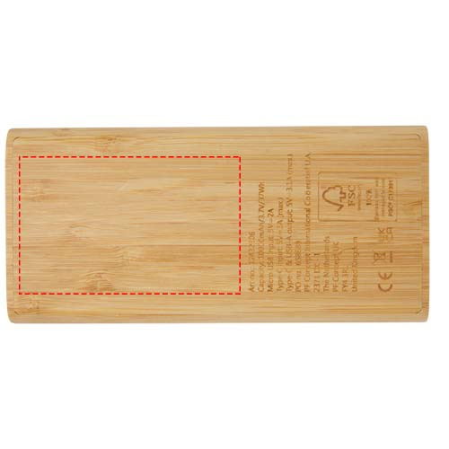 Tulda 10 000 mAh bambusest akupank: Logo asukoht – toote tagakülg