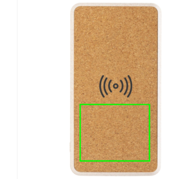 Korgi- ja nisukõrrega 8000 mAh 5W juhtmevaba akupank: Logo asukoht – toote esikülje alaosa