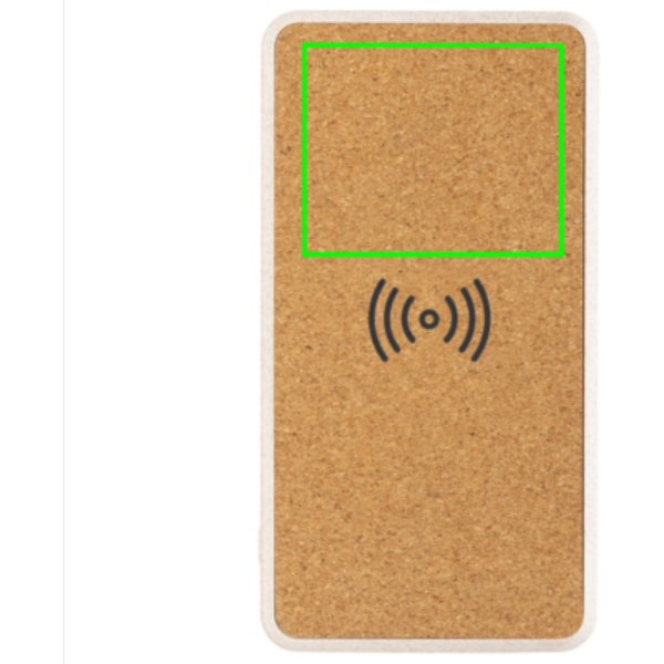 Korgi- ja nisukõrrega 8000 mAh 5W juhtmevaba akupank: Logo asukoht – toote esikülje ülaosa