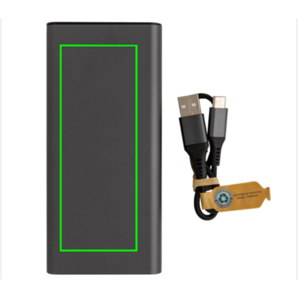 Terra RCS taaskasutatud 20 W alumiiniumist akupank 20 000 mAh: Logo asukoht – toote esikülg