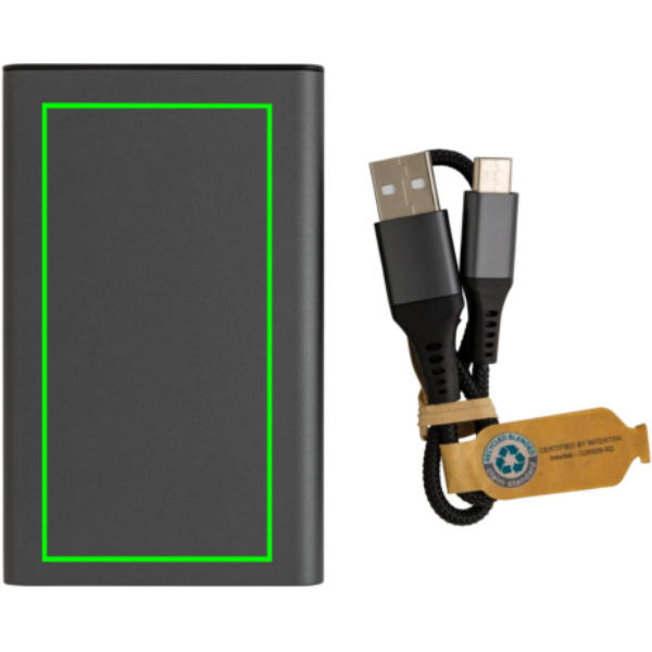 Terra RCS taaskasutatud alumiiniumist akupank 5000 mAh: Logo asukoht – toote esikülg