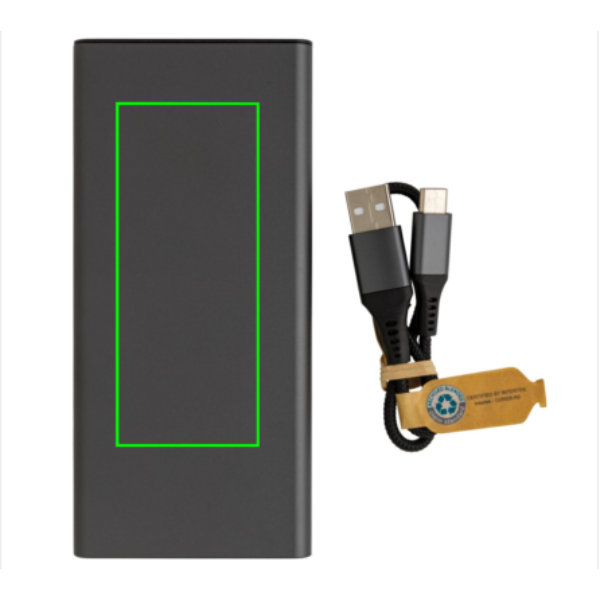Terra RCS taaskasutatud 18 W alumiiniumist akupank 10 000 mAh: Logo asukoht – toote esikülg