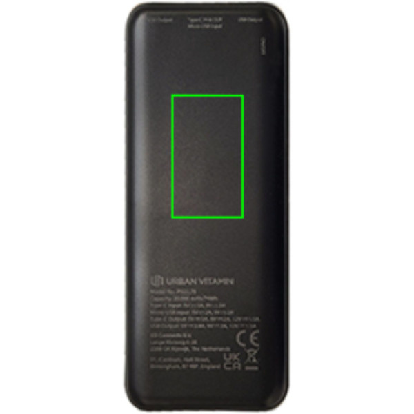 Urban Vitamin Pasadena 20 000 mAh 18W PD toitepank: Logo asukoht – toote tagakülg