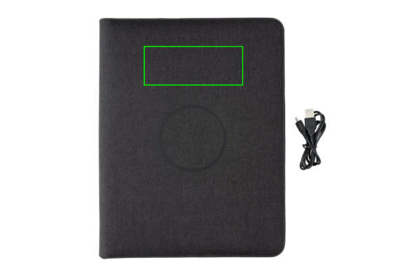 Air 5W juhtmevaba laadimisega portfolio A4 koos 5000 mAh akupangaga: Logo asukoht – toote esikülje ülaosa