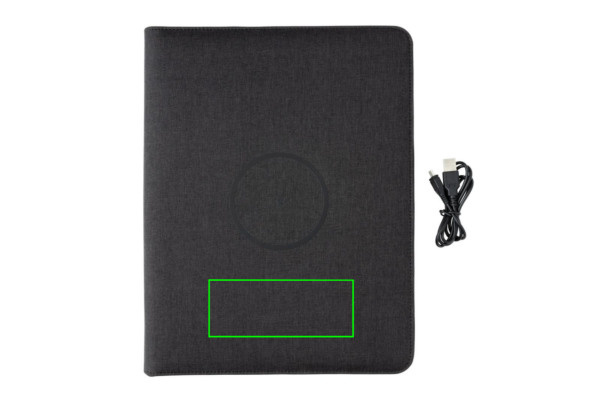 Air 5W juhtmevaba laadimisega portfolio A4 koos 5000 mAh akupangaga: Logo asukoht – toote esikülje alaosa